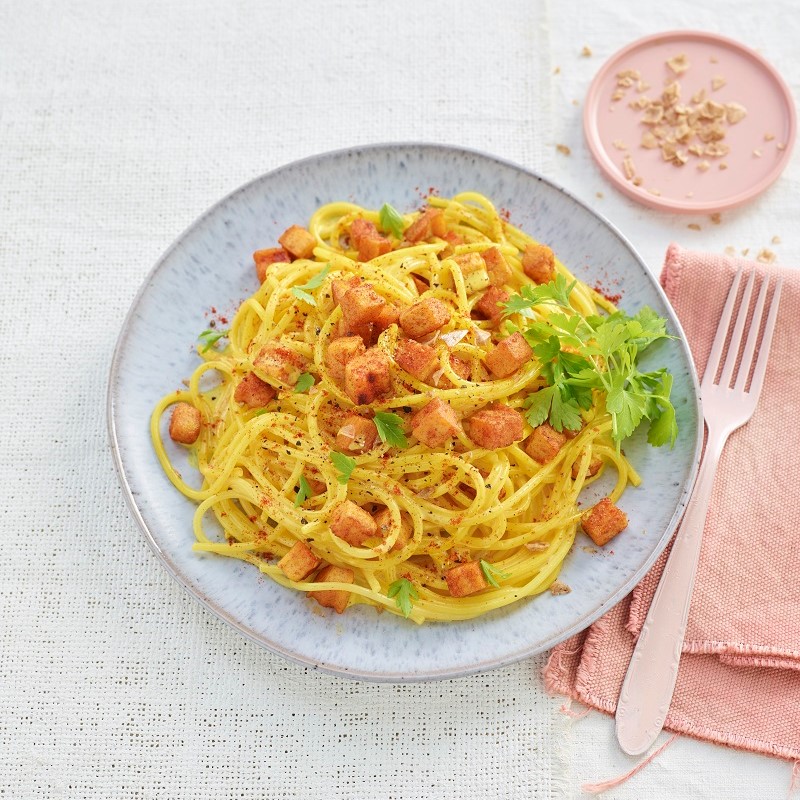 Carbonara con Tofuburger al Naturale