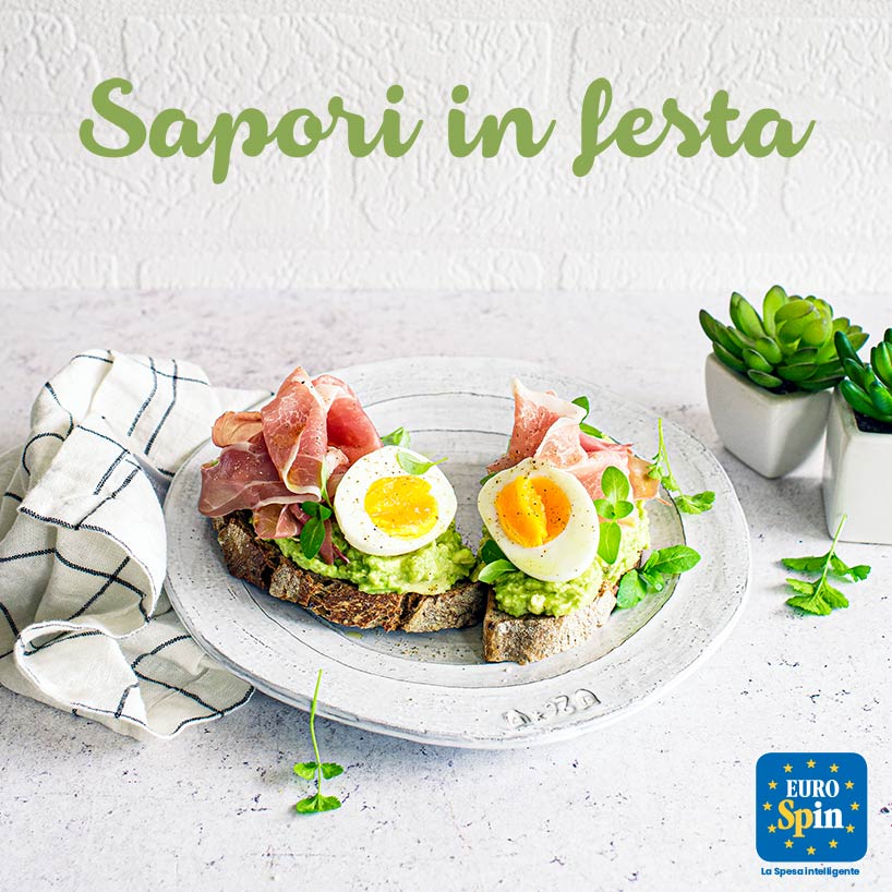 Bruschetta con avocado, prosciutto di Norcia IGP e uova alla goccia