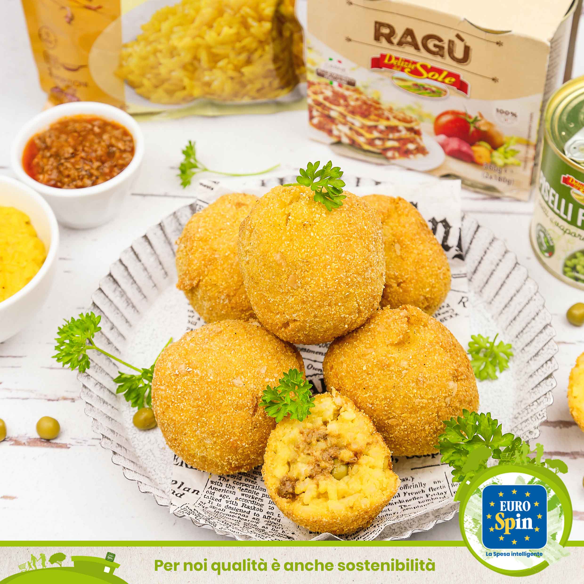 Arancine di riso allo zafferano al ragù e piselli