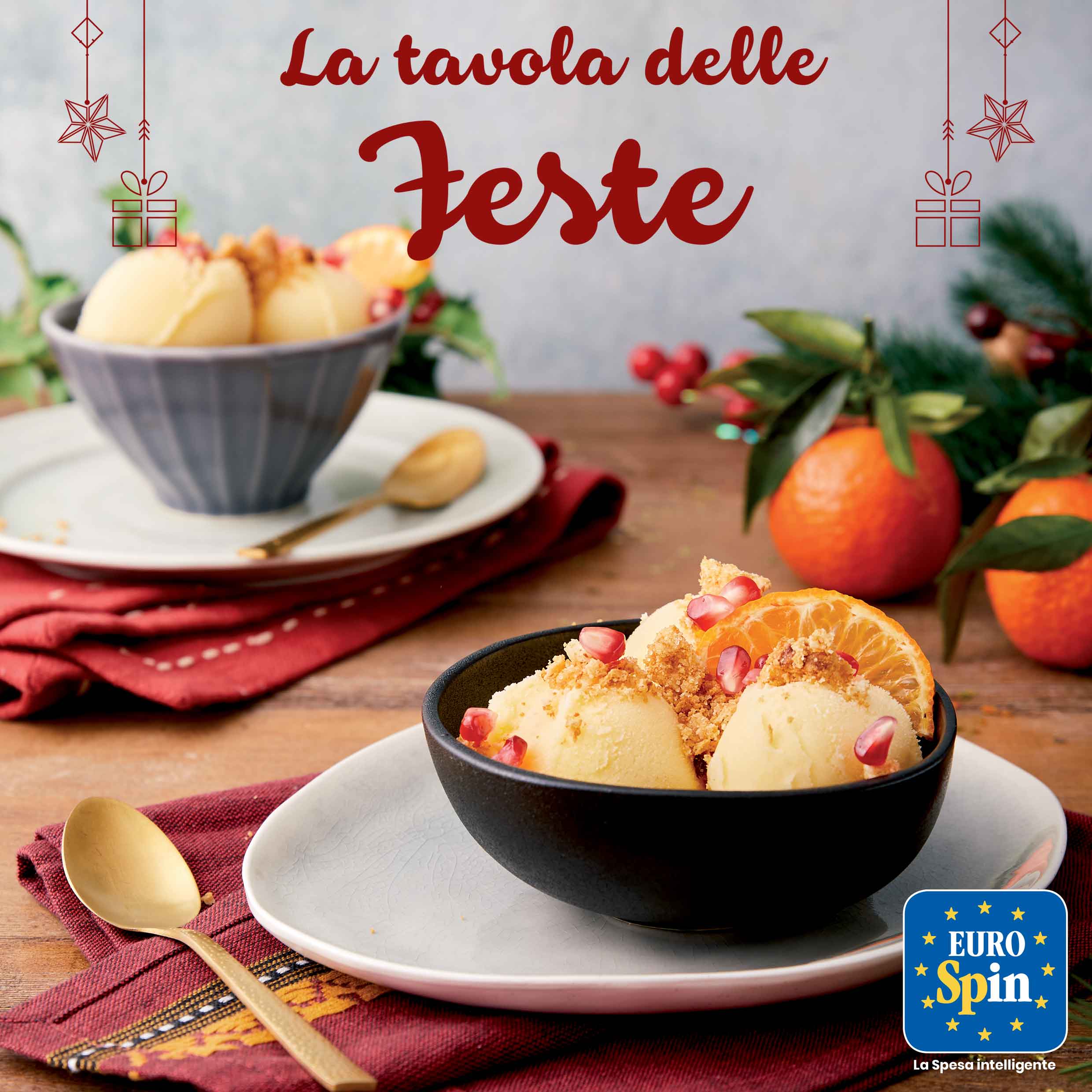 COPPE DI SORBETTO AL MANDARINO CON CRUMBLE DI TORCETTI